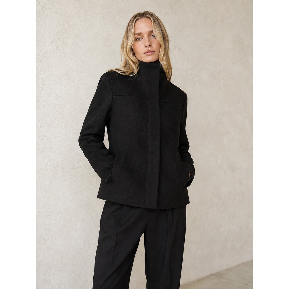 Old Navy Womens Black Funnel Neck Coat Jacket Large Minimalist